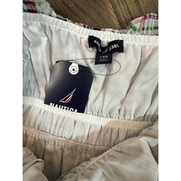 NWT Nautica Jeans Plaid Maxi Dress Smocked Bodice Tiered Spaghetti Strap L - Picture 9 of 12